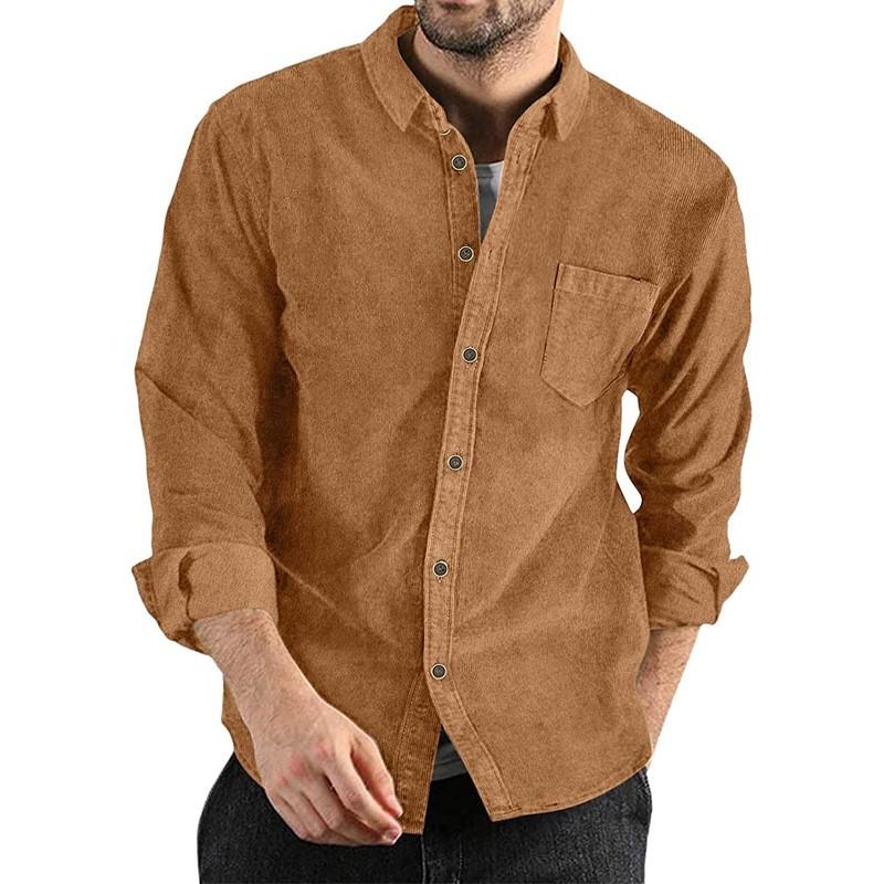 2024 Autumn and Winter New Men's Long-Sleeved Shirt Corduroy Lapel Button Loose Casual Jacket