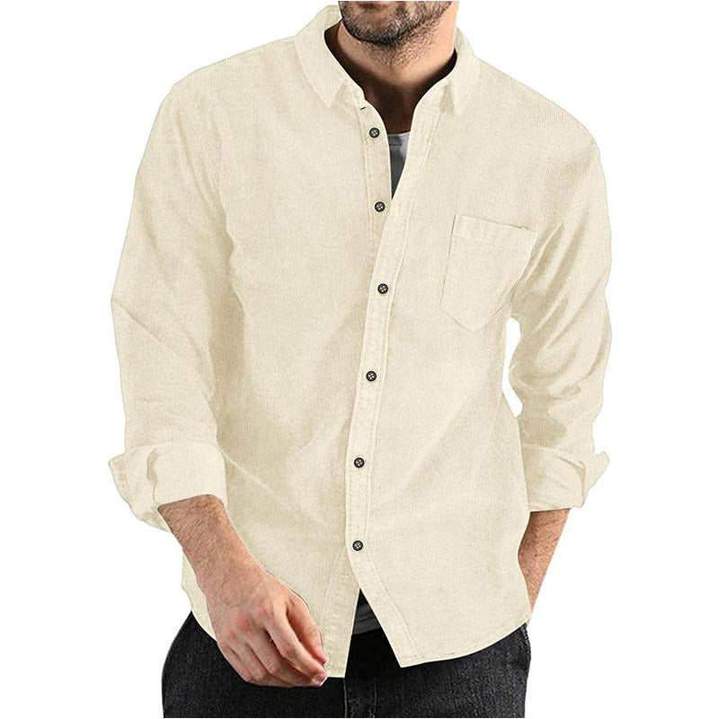 2024 Autumn and Winter New Men's Long-Sleeved Shirt Corduroy Lapel Button Loose Casual Jacket