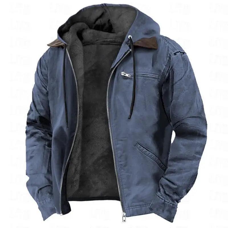 Youthful and Trendy Men's Full Zipper Solid Color Sports Outdoor Daily Retro Casual Autumn and Winter Hoodie Cotton Jacket